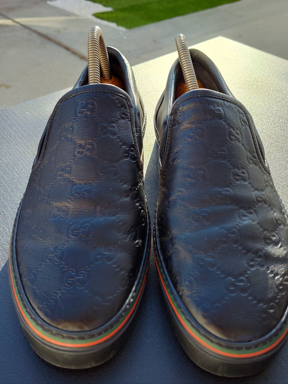 Gucci Black Guccissima Leather Slip On Sneakers Size US 9